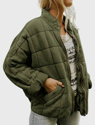 Women's relaxed-fit diamond quilted zip-up jacket by Christine Brewer, casual style with a comfortable, relaxed fit.