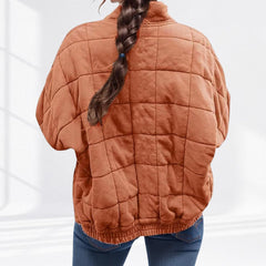 Women's relaxed-fit diamond quilted zip-up jacket by Christine Brewer, casual style with a front zipper and cozy quilted design.