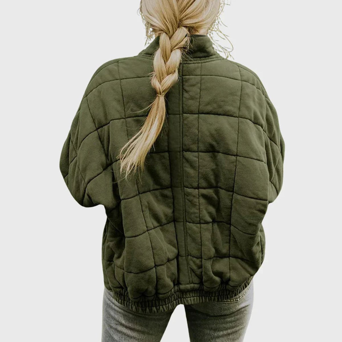 Women's relaxed-fit diamond quilted zip-up jacket by Christine Brewer, casual style with a front zipper and cozy quilted design.