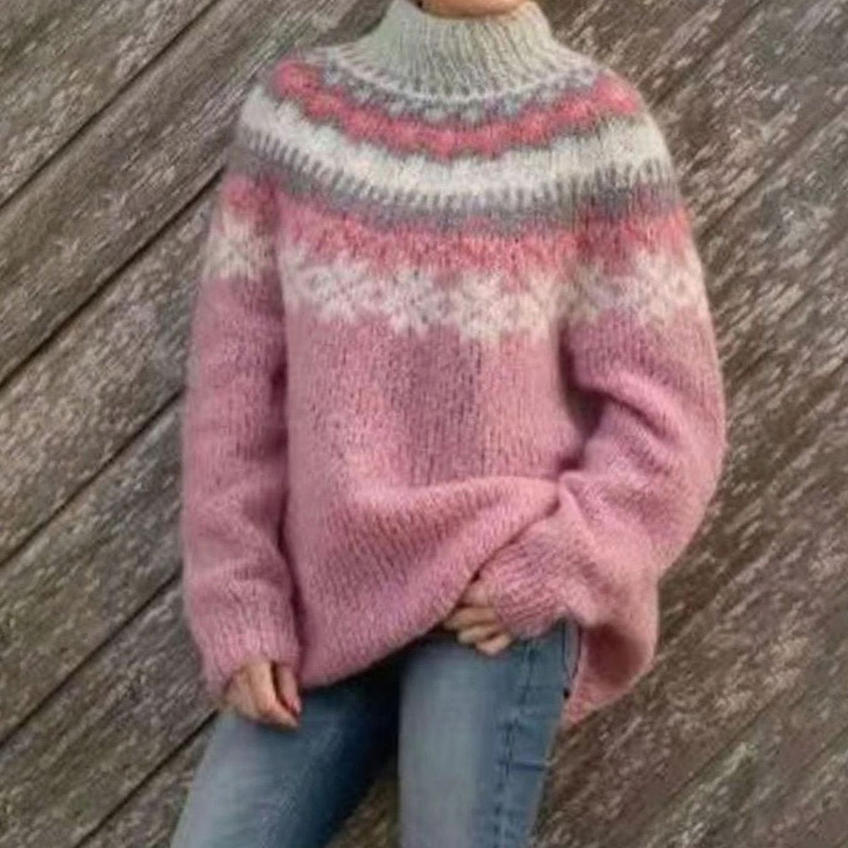 Gudrun | Women's Christmas Sweater Nordic Fair Isle Crew Neck Relaxed Fit Knit Pullover Cozy Warm Festive