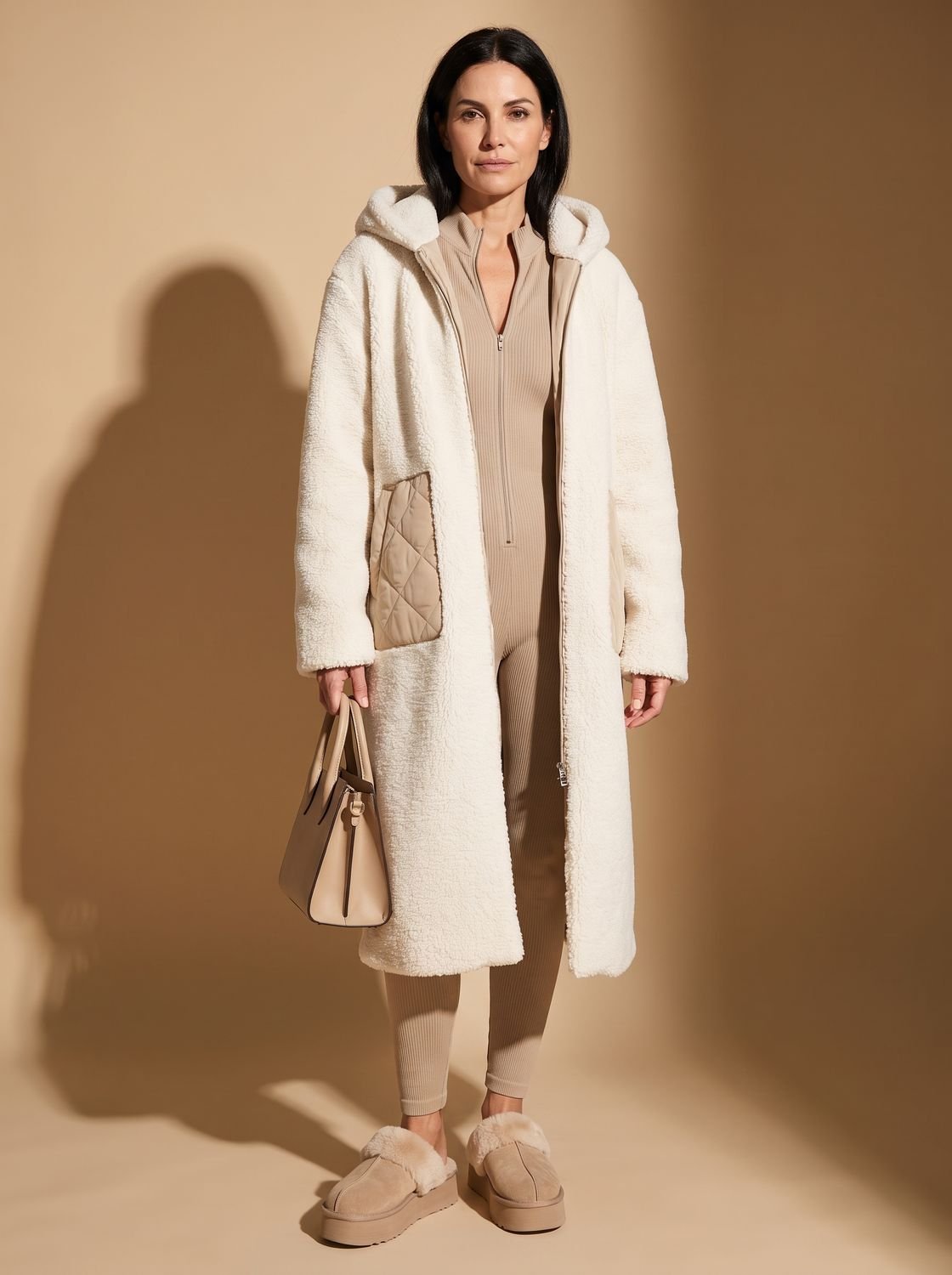 Lily | Puffer Coat Puffer Jacket Quilted Winter Warm Hooded Reversible Sherpa Lined Longline Zip