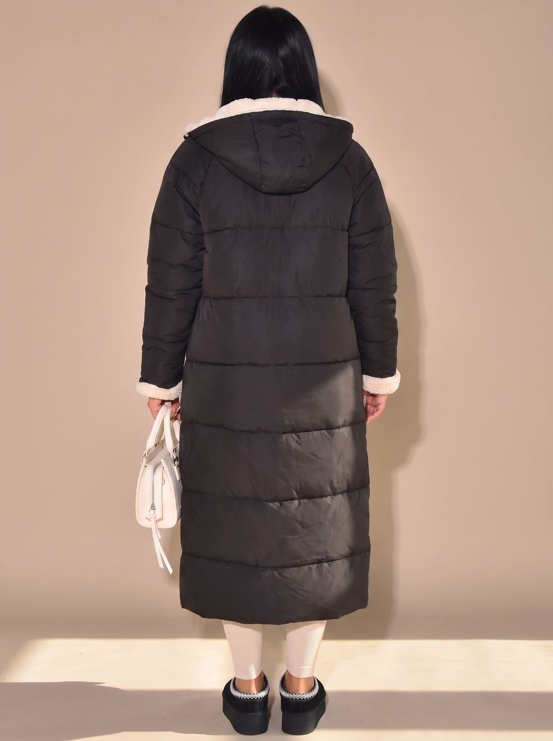 Lily | Puffer Coat Puffer Jacket Quilted Winter Warm Hooded Reversible Sherpa Lined Longline Zip