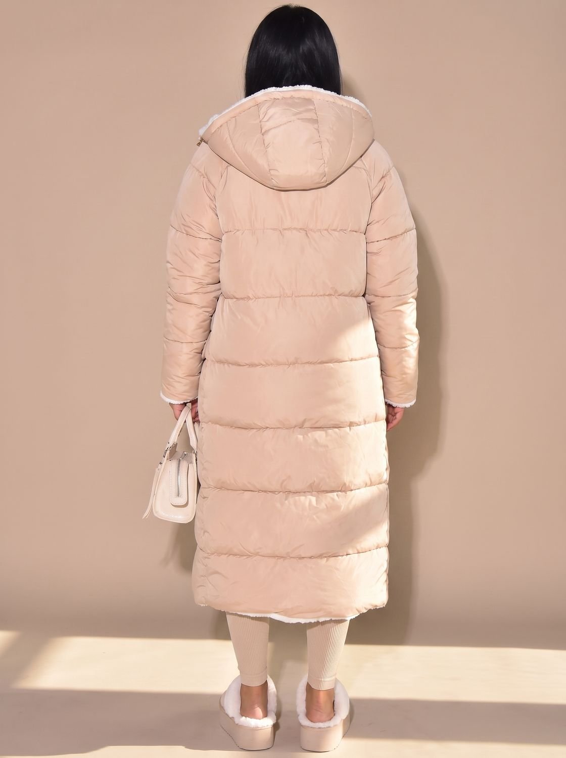Lily | Puffer Coat Puffer Jacket Quilted Winter Warm Hooded Reversible Sherpa Lined Longline Zip