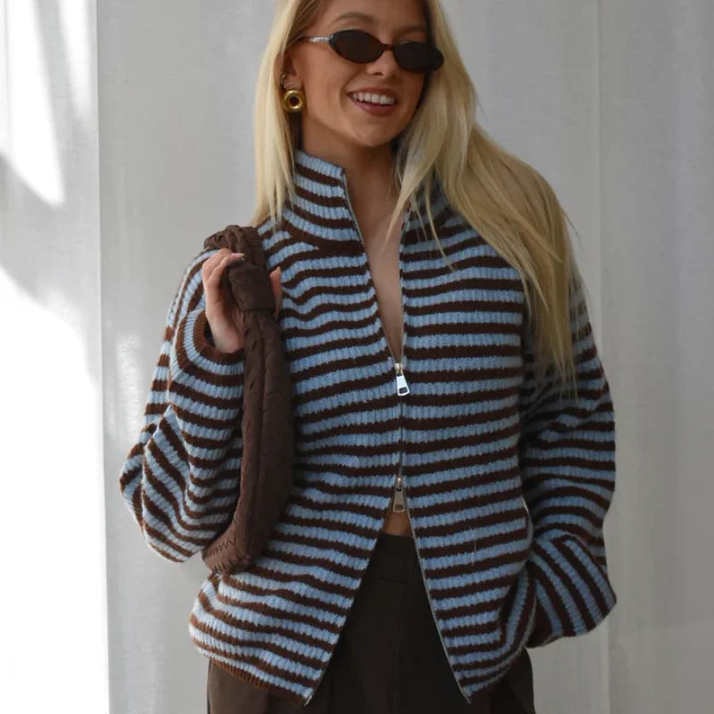 Brigitte | Ribbed Oversized High Neck Cardigan for Women