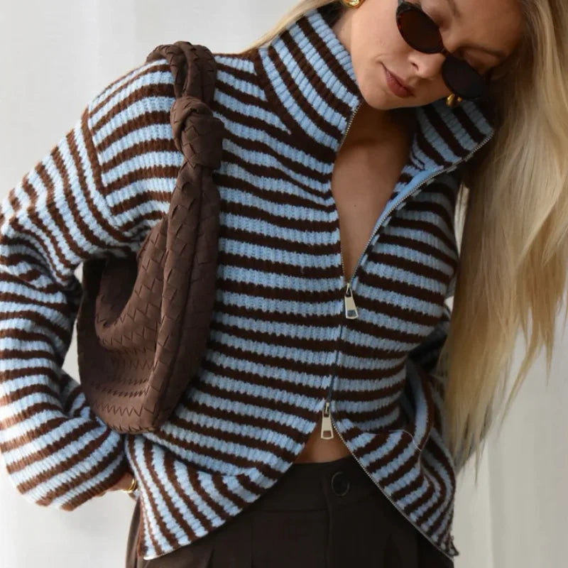 Brigitte | Ribbed Oversized High Neck Cardigan for Women