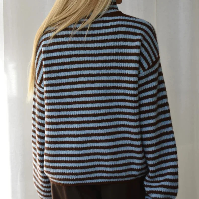 Brigitte | Ribbed Oversized High Neck Cardigan for Women