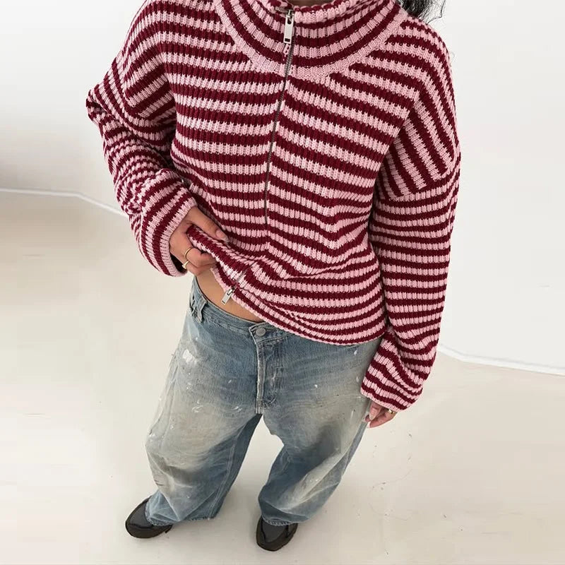Brigitte | Ribbed Oversized High Neck Cardigan for Women