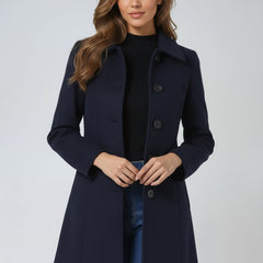 Women's Lily structured midi winter coat by Christine Brewer, single-breasted design with a tailored fit for cold weather.