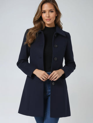 Women's Lily structured midi winter coat by Christine Brewer, single-breasted design with a tailored fit for cold weather.