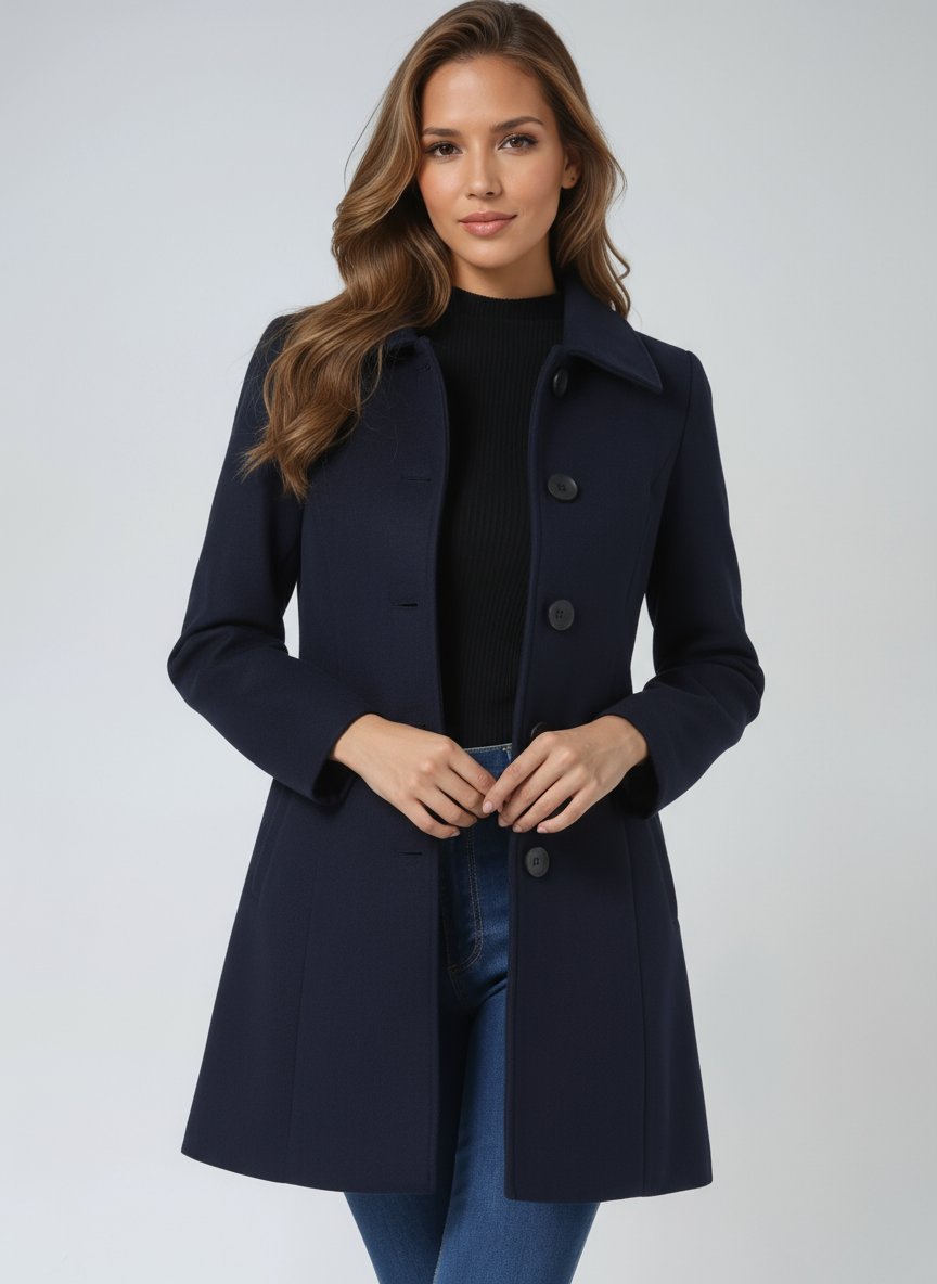 Women's Lily structured midi winter coat by Christine Brewer, single-breasted design with a tailored fit for cold weather.