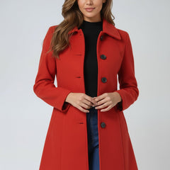 Women's Lily structured midi winter coat by Christine Brewer, single-breasted design with a tailored fit and warm winter fabric.