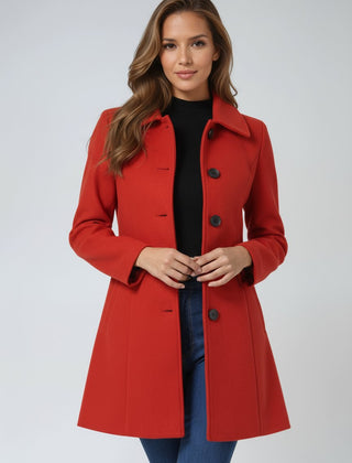 Women's Lily structured midi winter coat by Christine Brewer, single-breasted design with a tailored fit and warm winter fabric.