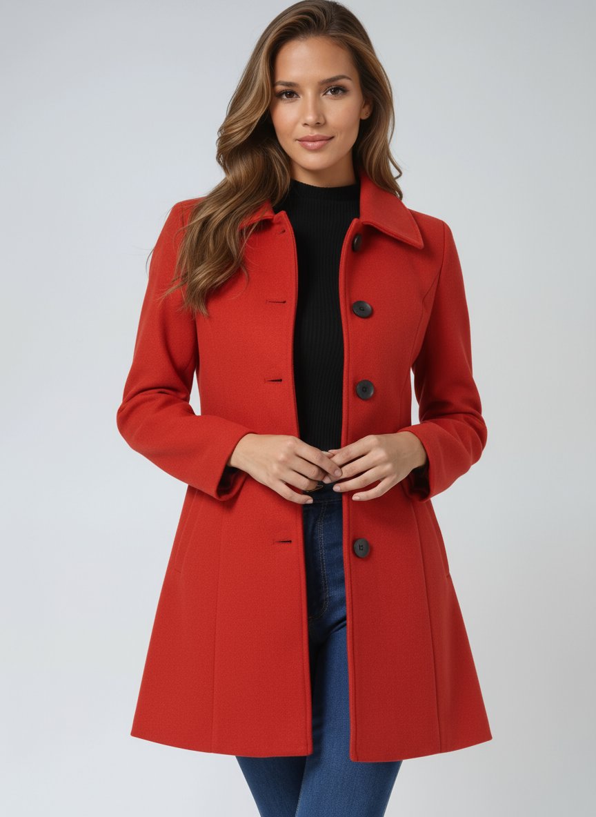 Women's Lily structured midi winter coat by Christine Brewer, single-breasted design with a tailored fit and warm winter fabric.
