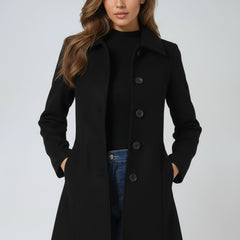 Women's structured midi winter coat by Christine Brewer, featuring a single-breasted design and tailored fit for cold weather.