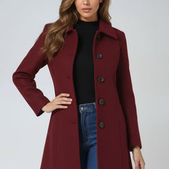 Women's Lily structured midi winter coat by Christine Brewer, featuring a single-breasted design and tailored fit.