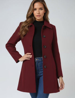 Women's Lily structured midi winter coat by Christine Brewer, featuring a single-breasted design and tailored fit.