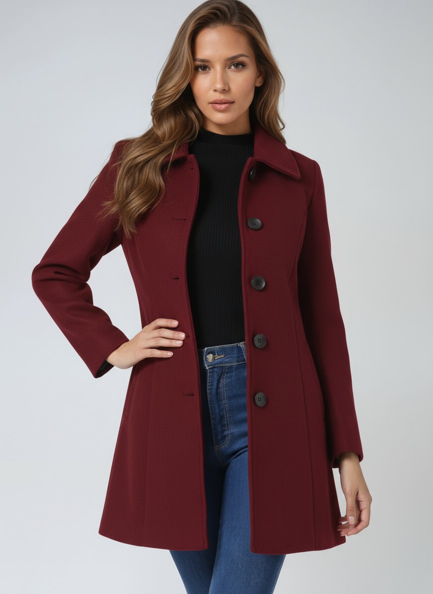 Women's Lily structured midi winter coat by Christine Brewer, featuring a single-breasted design and tailored fit.