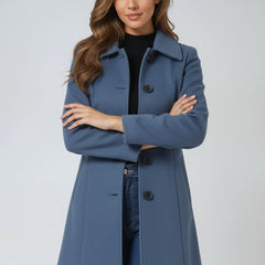 Women's structured midi winter coat by Christine Brewer featuring a single-breasted design and tailored fit, ideal for cold weather.