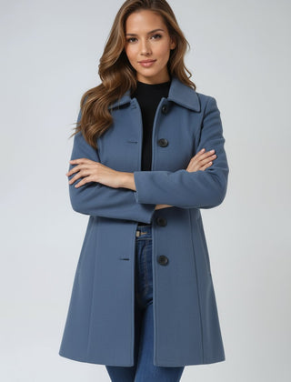 Women's structured midi winter coat by Christine Brewer featuring a single-breasted design and tailored fit, ideal for cold weather.