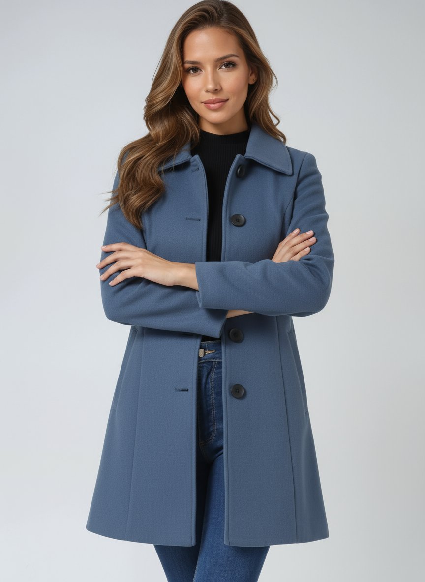 Women's structured midi winter coat by Christine Brewer featuring a single-breasted design and tailored fit, ideal for cold weather.