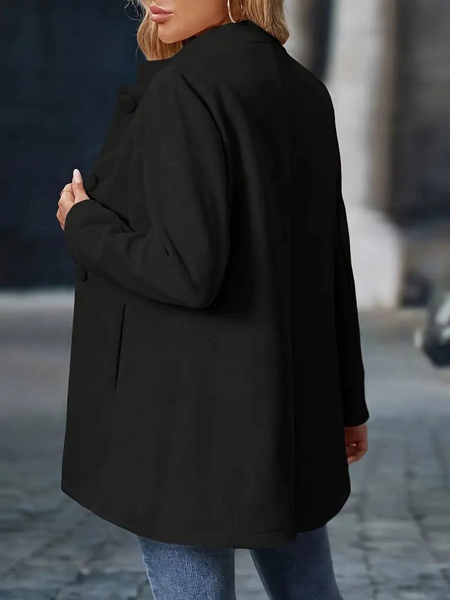 Women's longline blazer coat with stand collar, button-front design by Christine Brewer, stylish and tailored for a polished look.