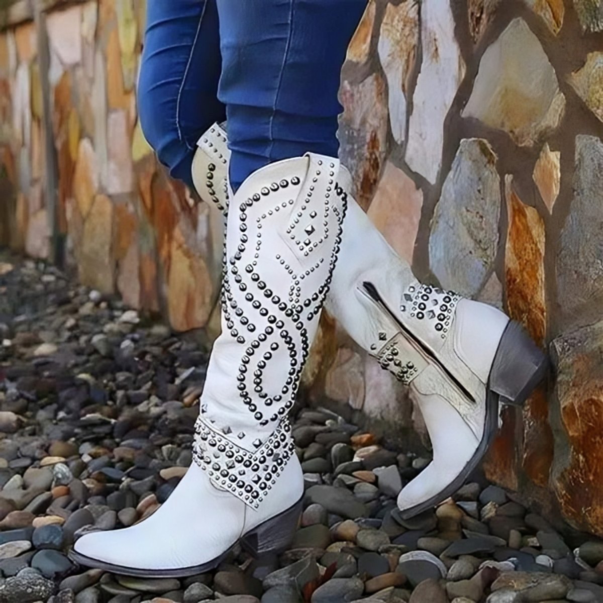 Jade | Knee High Boots, Western Boots, Women, Cowboy Boots, Studded, Block Heel, Pointed Toe,