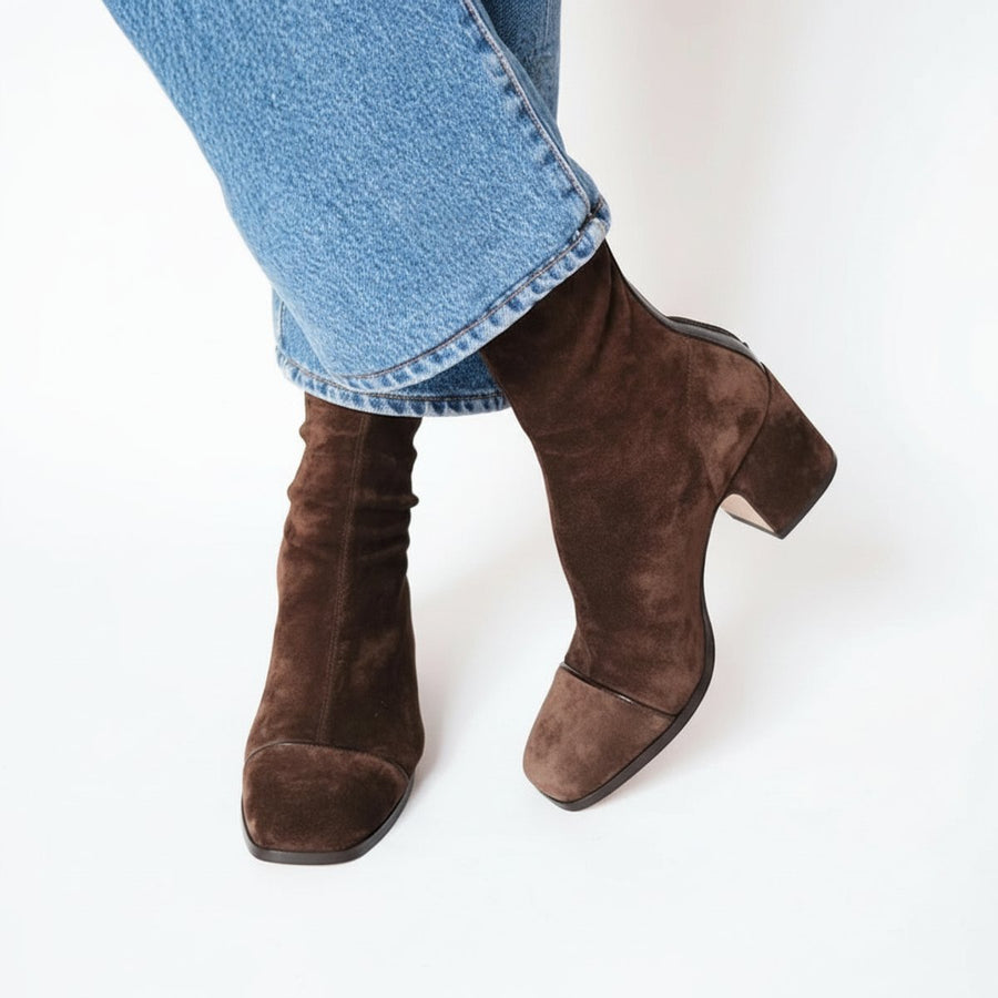 Effie | Suede Ankle Boots Booties Women Winter Fall Square Toe Block Heel Low Heel