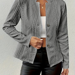 Women's textured cable-knit quilted jacket with open front by Christine Brewer, featuring a cozy, stylish knit design.