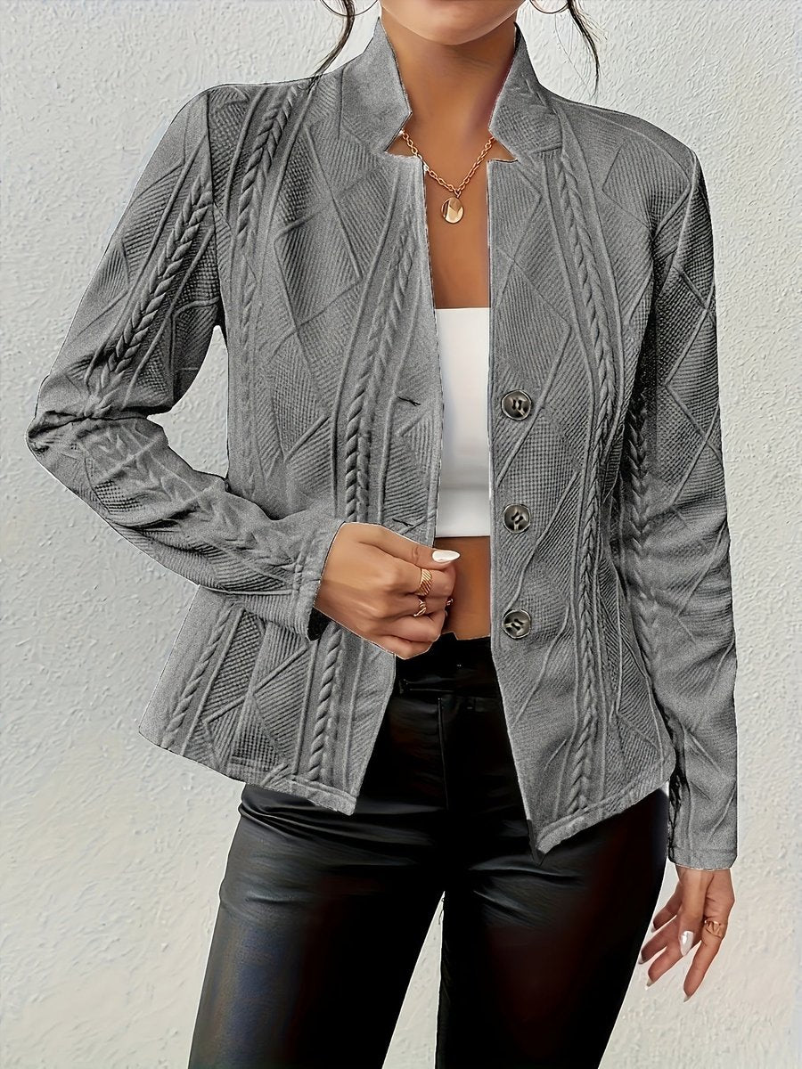 Women's textured cable-knit quilted jacket with open front by Christine Brewer, featuring a cozy, stylish knit design.