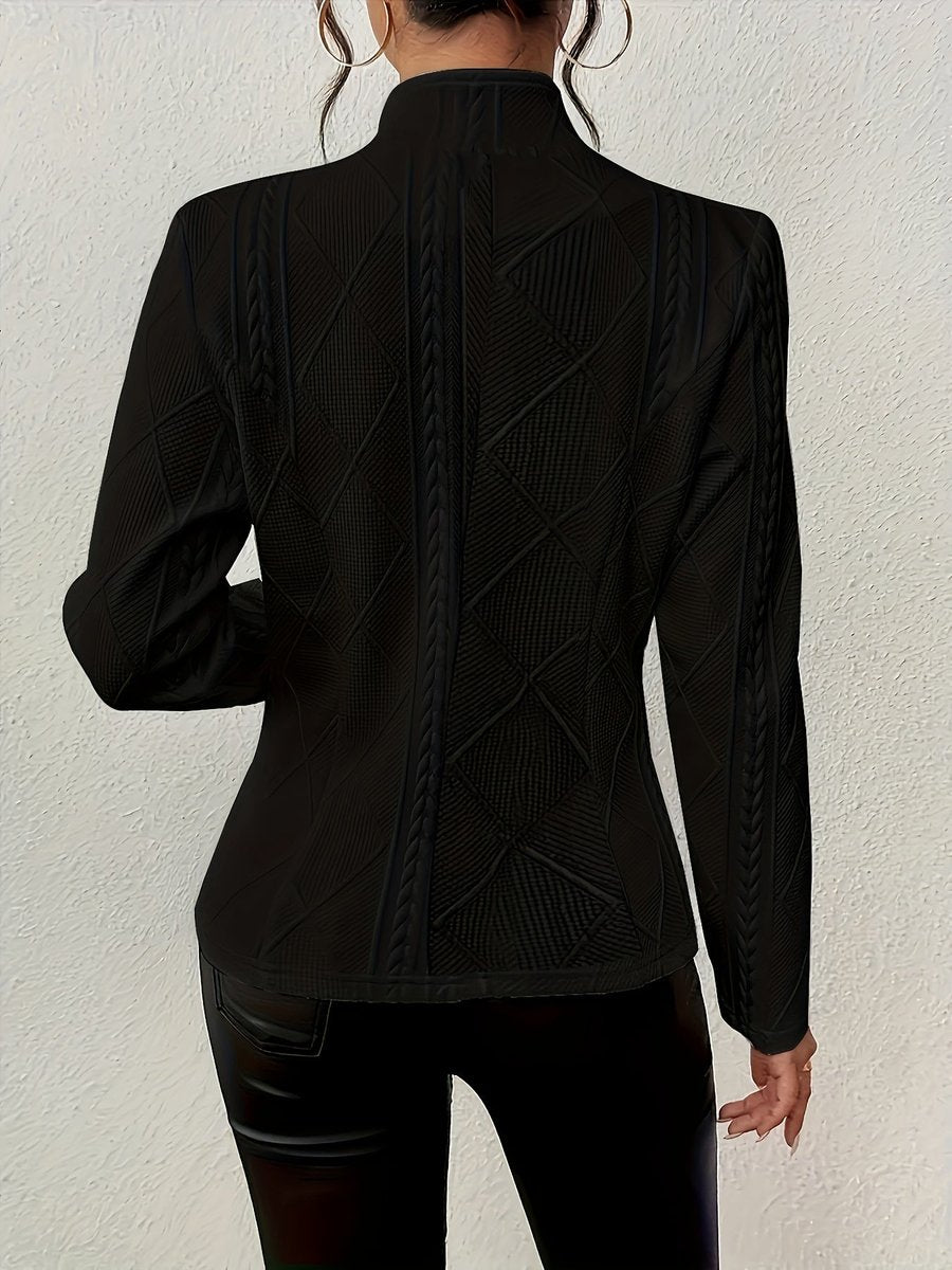 Women's textured cable-knit open-front quilted jacket by Christine Brewer, featuring a stylish, cozy knit design.