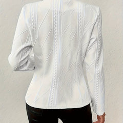Women's textured cable-knit open-front quilted jacket by Christine Brewer, showcasing a stylish, cozy knit design with a quilted texture.