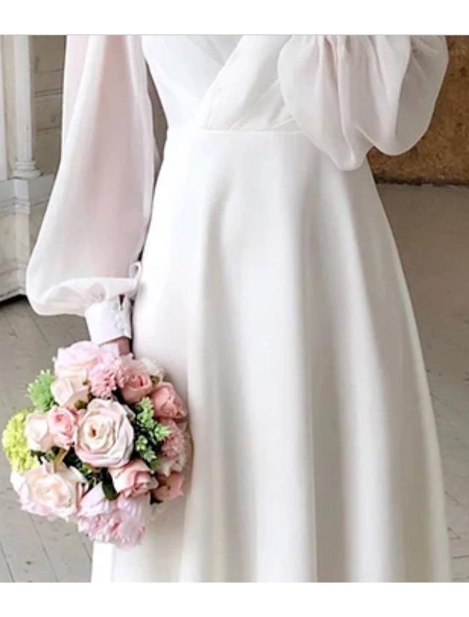Elodie | Wedding Guest Dress Midi Dress Women V-Neck Puff Sleeve Long Sleeve A-Line Wrap