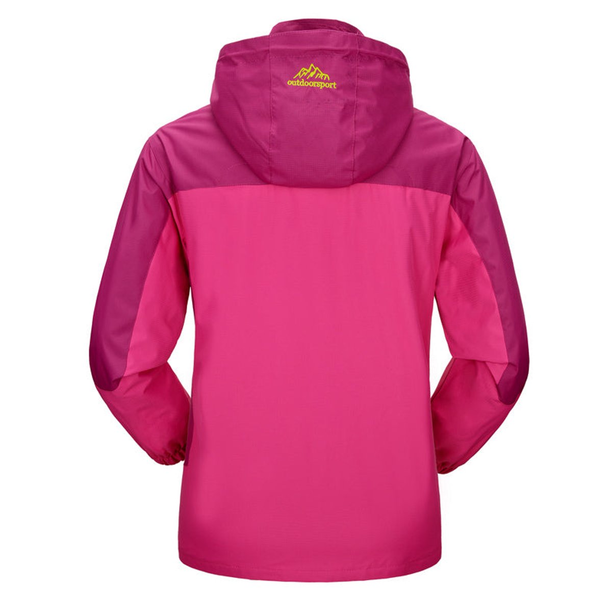 Women's waterproof hooded outdoor shell jacket by Christine Brewer, featuring a lightweight, weather-resistant design with a hood and full zipper.