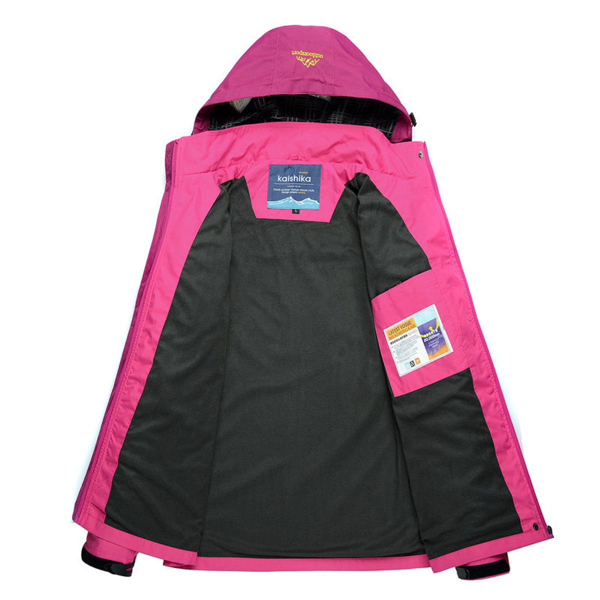 Women's waterproof hooded outdoor shell jacket by Christine Brewer, lightweight and protective for outdoor activities.