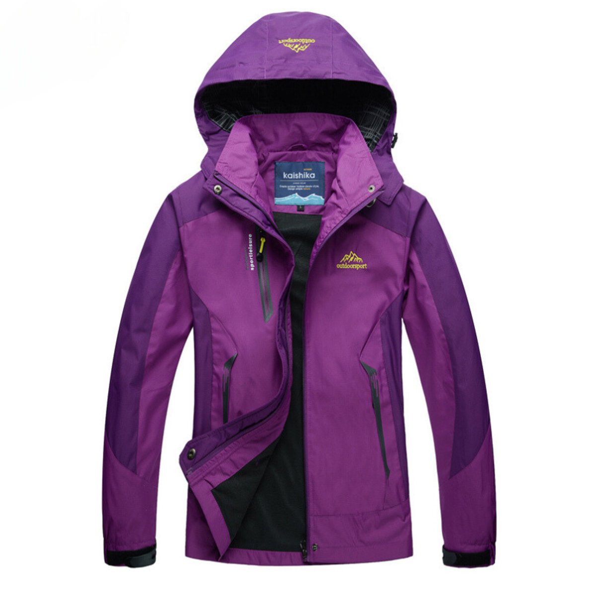 Women's waterproof hooded outdoor shell jacket by Christine Brewer, lightweight and protective for all weather conditions.