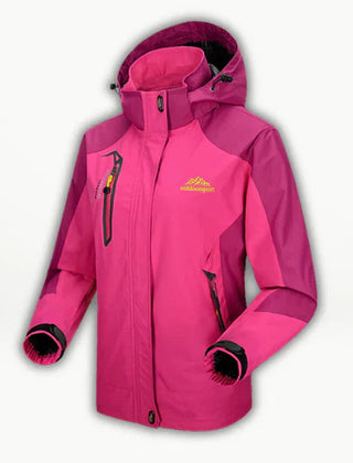 Women's waterproof hooded shell jacket by Christine Brewer, lightweight outdoor shell with adjustable hood and sealed seams.