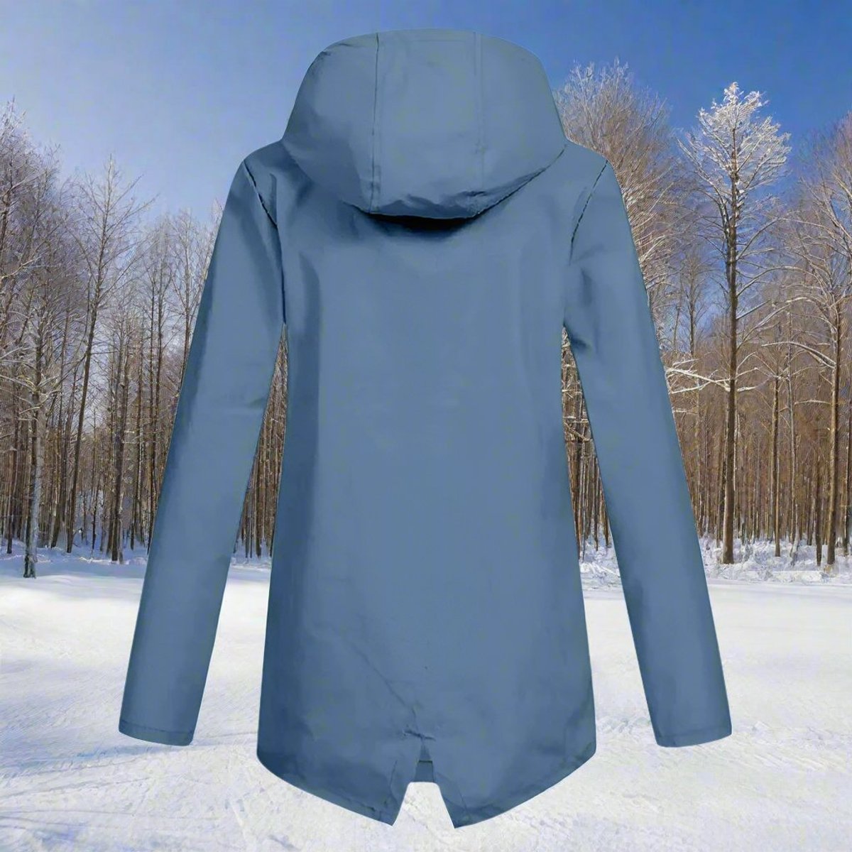 Women's waterproof hooded rain jacket by Christine Brewer with zip-up front, adjustable cuffs, and pockets, suitable for rainy weather.