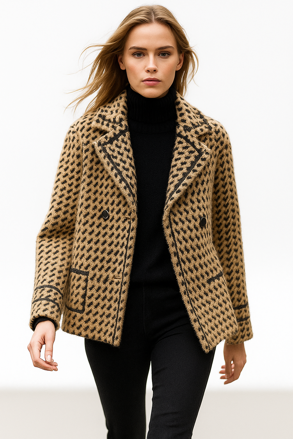 Christine Brewer Isabella cropped double-breasted knit cardigan for women, featuring a cozy wool texture and button details.