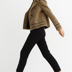 Isabella Christine Brewer cropped double-breasted knit cardigan for women, featuring wool fabric and stylish button details.