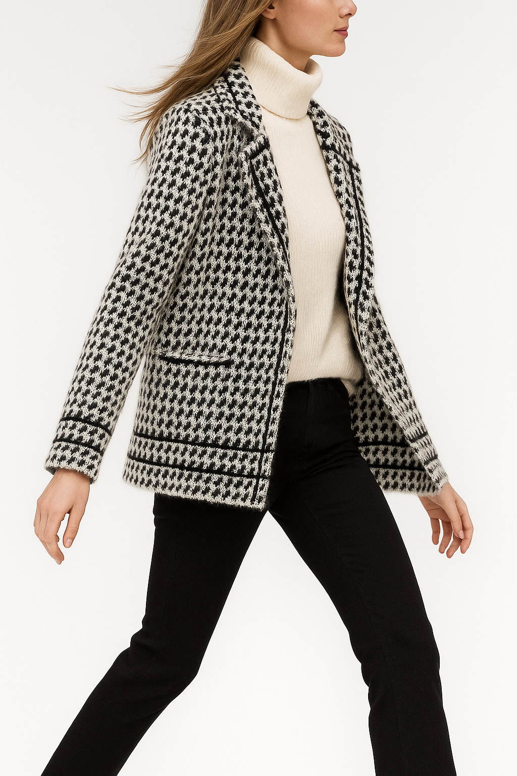 Isabella Christine Brewer women's cropped double-breasted knit cardigan made of wool, featuring a cozy, stylish design.