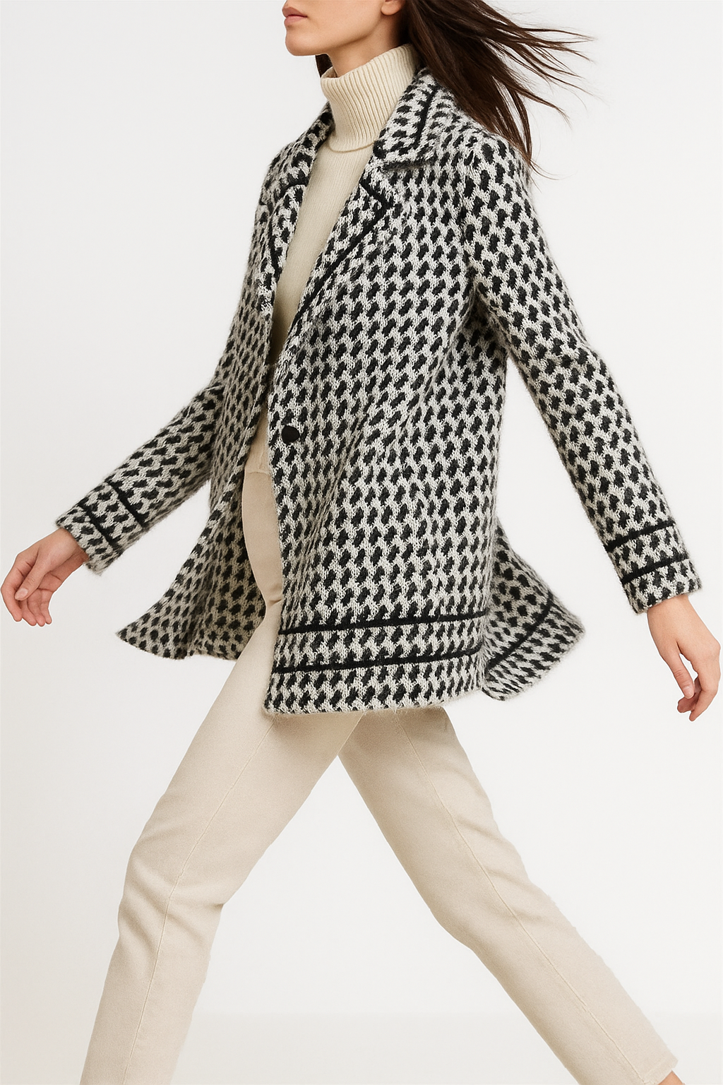 Isabella Christine Brewer women's cropped double-breasted knit cardigan in wool, shown in a cozy, stylish fit.