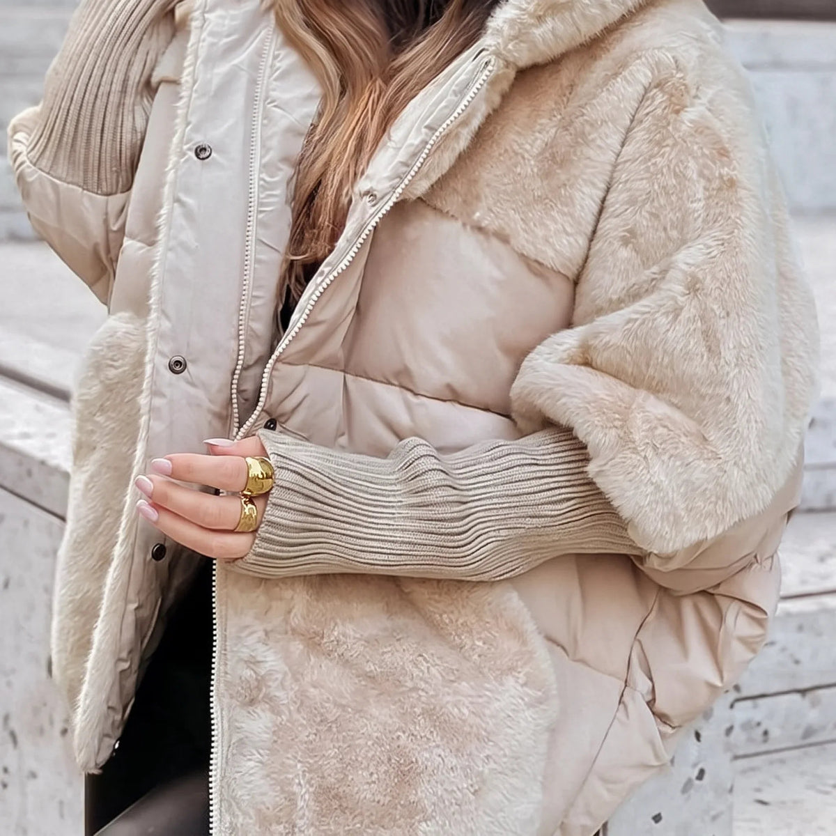 Trude | Women's Puffer Coat Faux Fur Hood Quilted Warm Winter Zip-Up